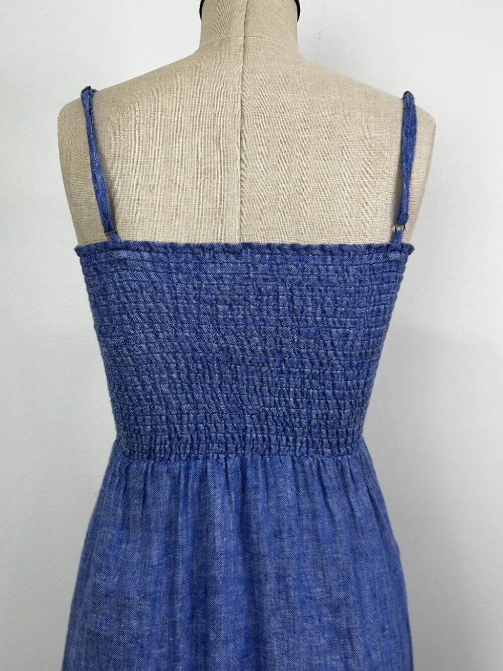 Joie Linen Smocked Maxi Dress Chambray Blue Lined Adjustable Straps Summer - Picture 4 of 12
